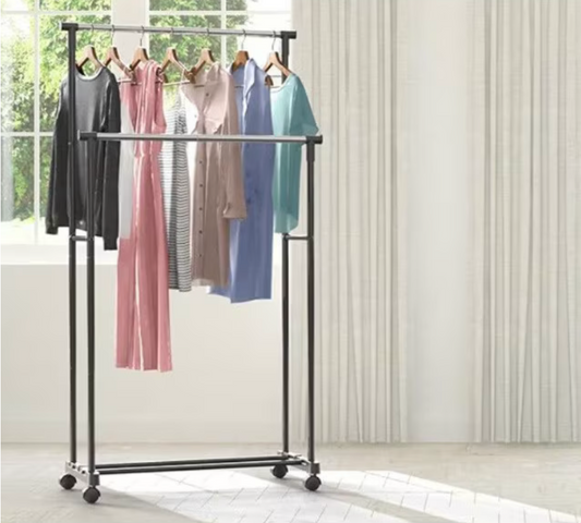 Suport Dublu pentru Haine și Umerașe Mobil