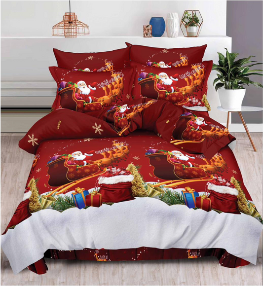 Lenjerie de Pat de Crăciun cu Elastic din 6 Piese