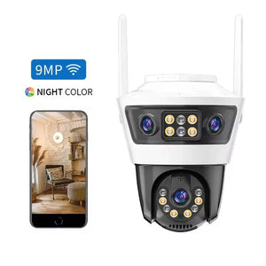 Camera de Supraveghere cu 3 Lentile, PTZ 355°, Jortan JT-6, WiFi, IP66, HD, 9 MP, 1920 x 1080 pixeli ,Aplicatie Yoosee + Card 32GB CADOU
