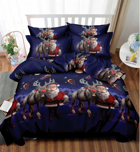 Lenjerie de Pat de Crăciun cu Elastic din 6 Piese