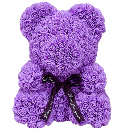 Ursulet din trandafiri de spuma cu fundita - 25cm Inaltime