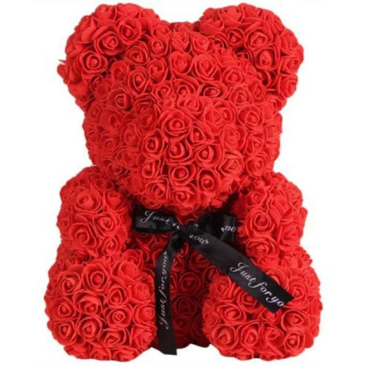 Ursulet din trandafiri de spuma cu fundita - 25cm Inaltime